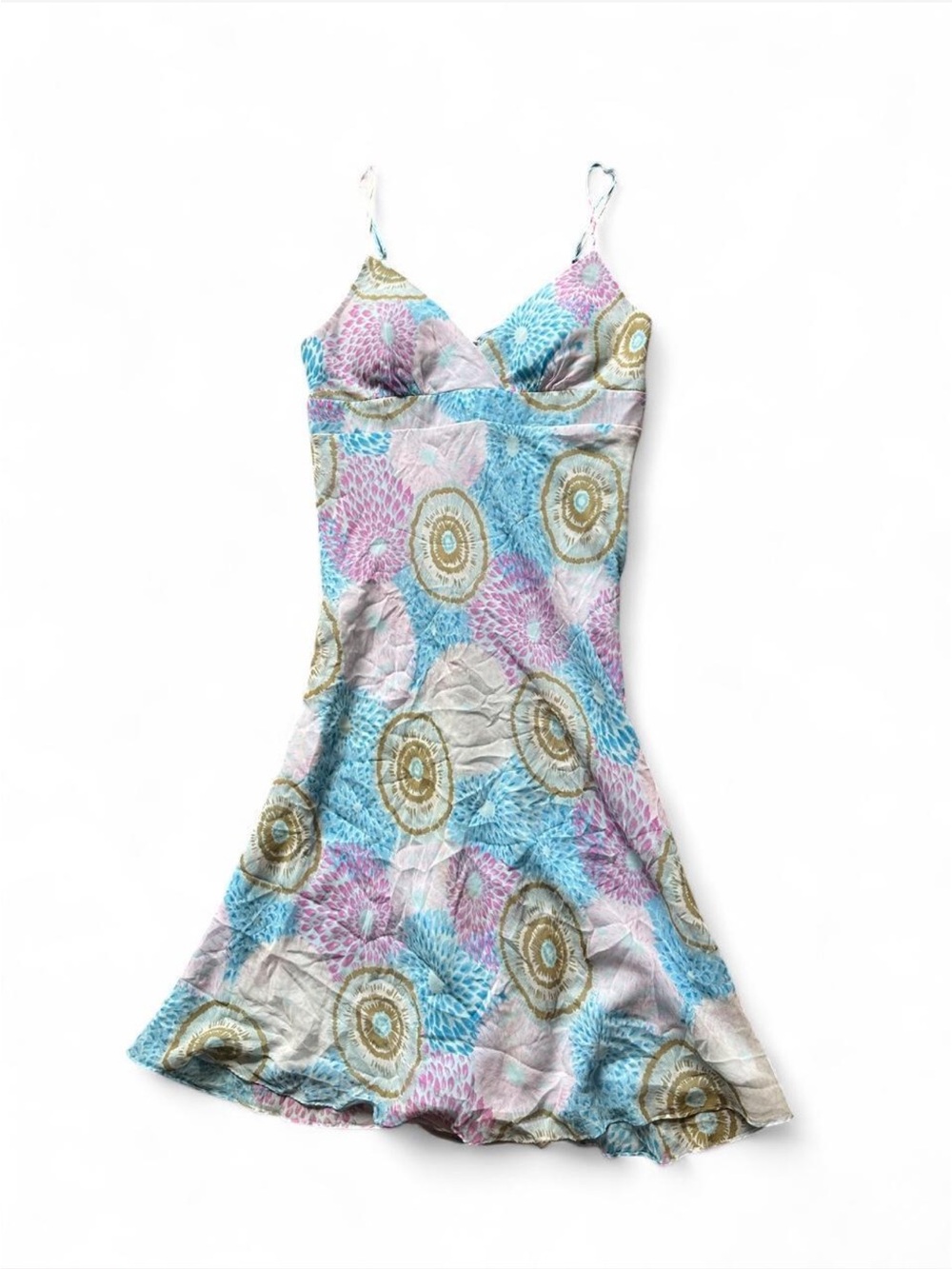 Amazing vintage Y2K BCBGMAXAZRIAs 100% silk mini dress with blue, purple, and be